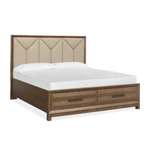 Callisto Bourbon Brown Queen Upholstered Panel Storage Bed