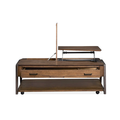 Milk Chocolate And Dark Chocolate Lift Top Storage Cocktail Table With Casters