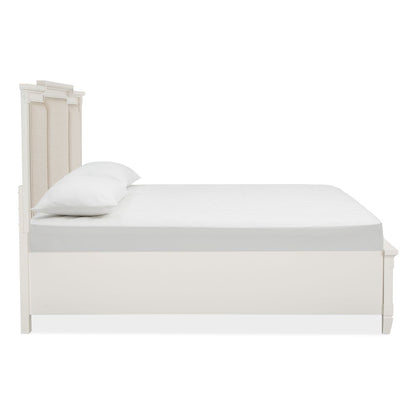 Egg Shell White With Slight Rub Through Queen Panel Upholstered Storage Bed