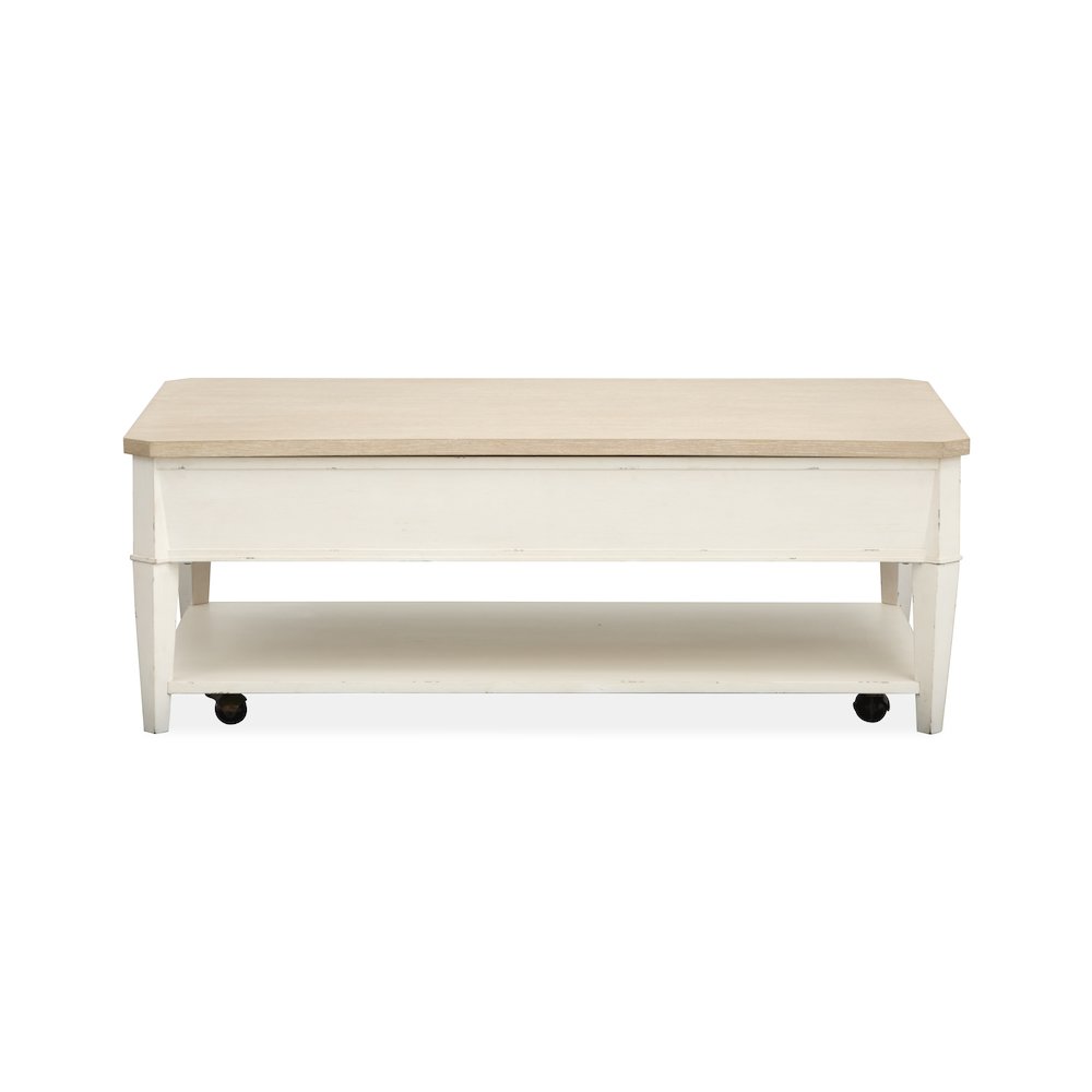 Echo Isles Sea Pearl And Driftwood Lift Top Storage Cocktail Table With Casters