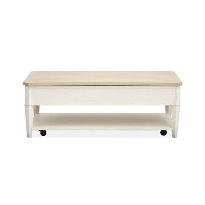 Echo Isles Sea Pearl And Driftwood Lift Top Storage Cocktail Table With Casters