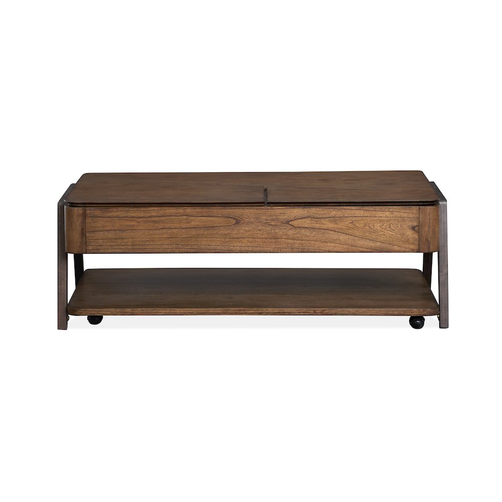 Milk Chocolate And Dark Chocolate Lift Top Storage Cocktail Table With Casters