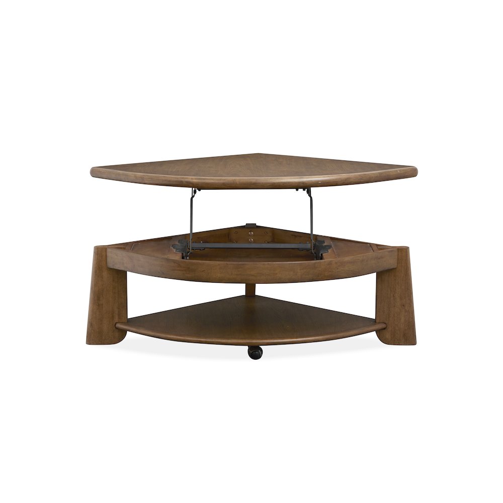 Tanner Tawny Brown Pie Shaped Lift Top Cocktail Table With Casters