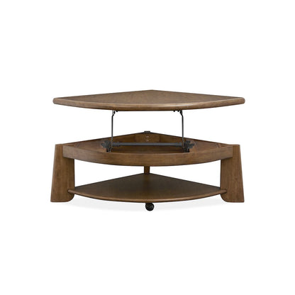 Tanner Tawny Brown Pie Shaped Lift Top Cocktail Table With Casters