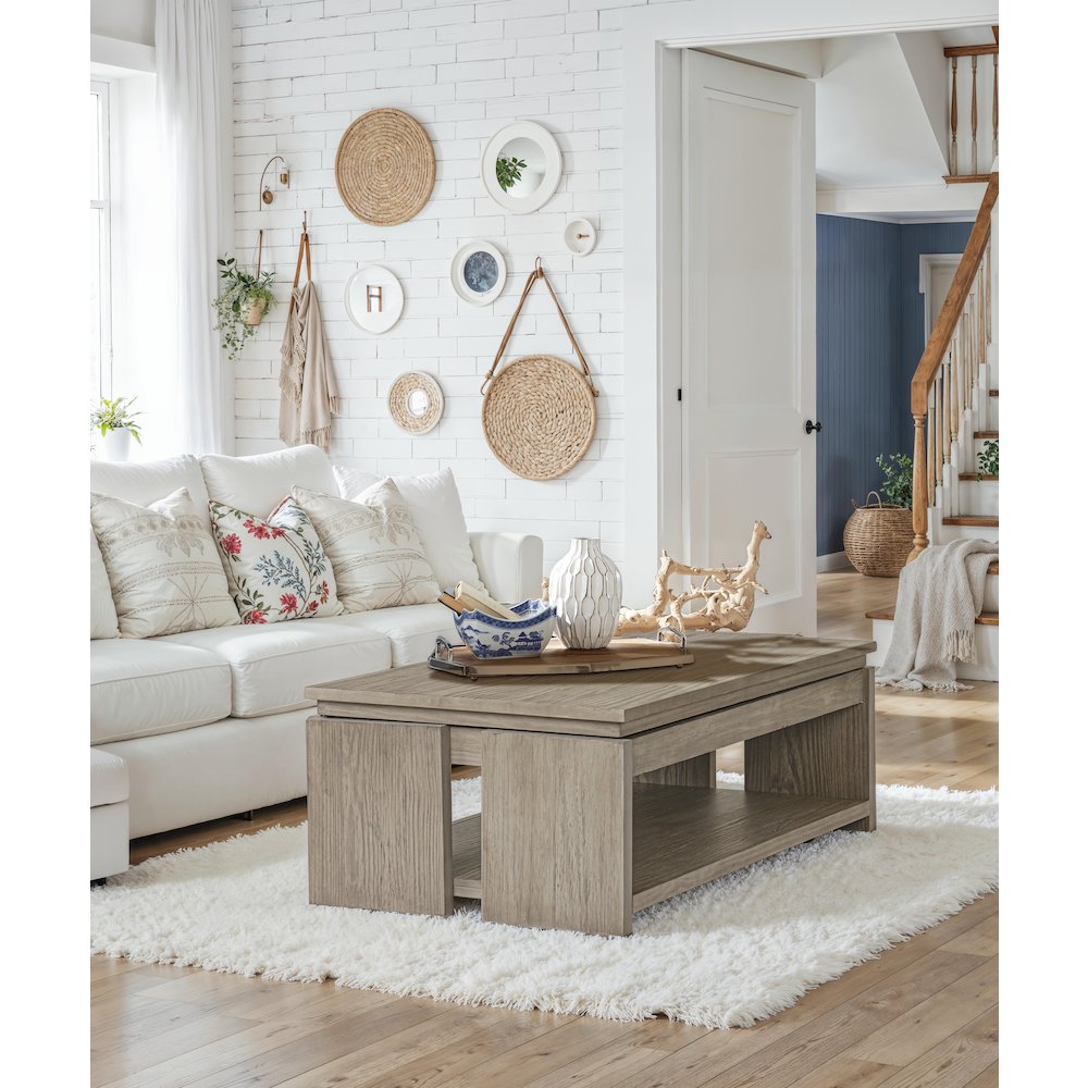 Stone Harbor Grey Rectangular Lift Top Storage Cocktail Table With Casters