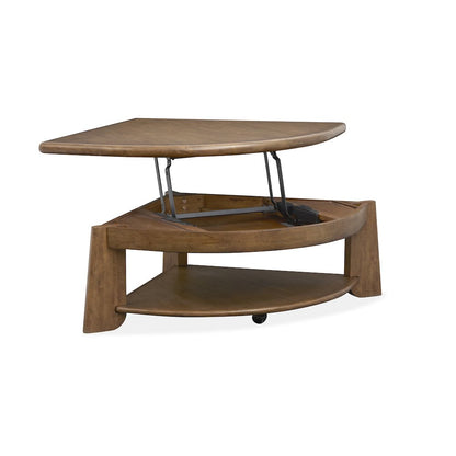 Tanner Tawny Brown Pie Shaped Lift Top Cocktail Table With Casters