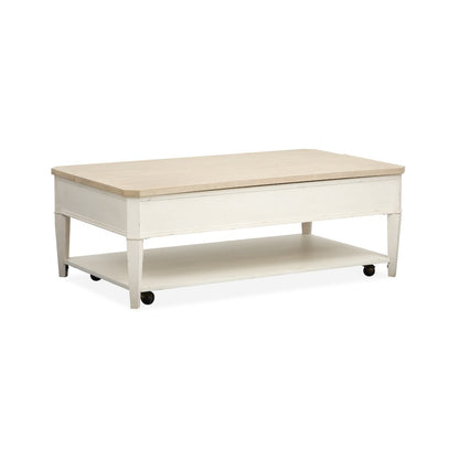 Echo Isles Sea Pearl And Driftwood Lift Top Storage Cocktail Table With Casters