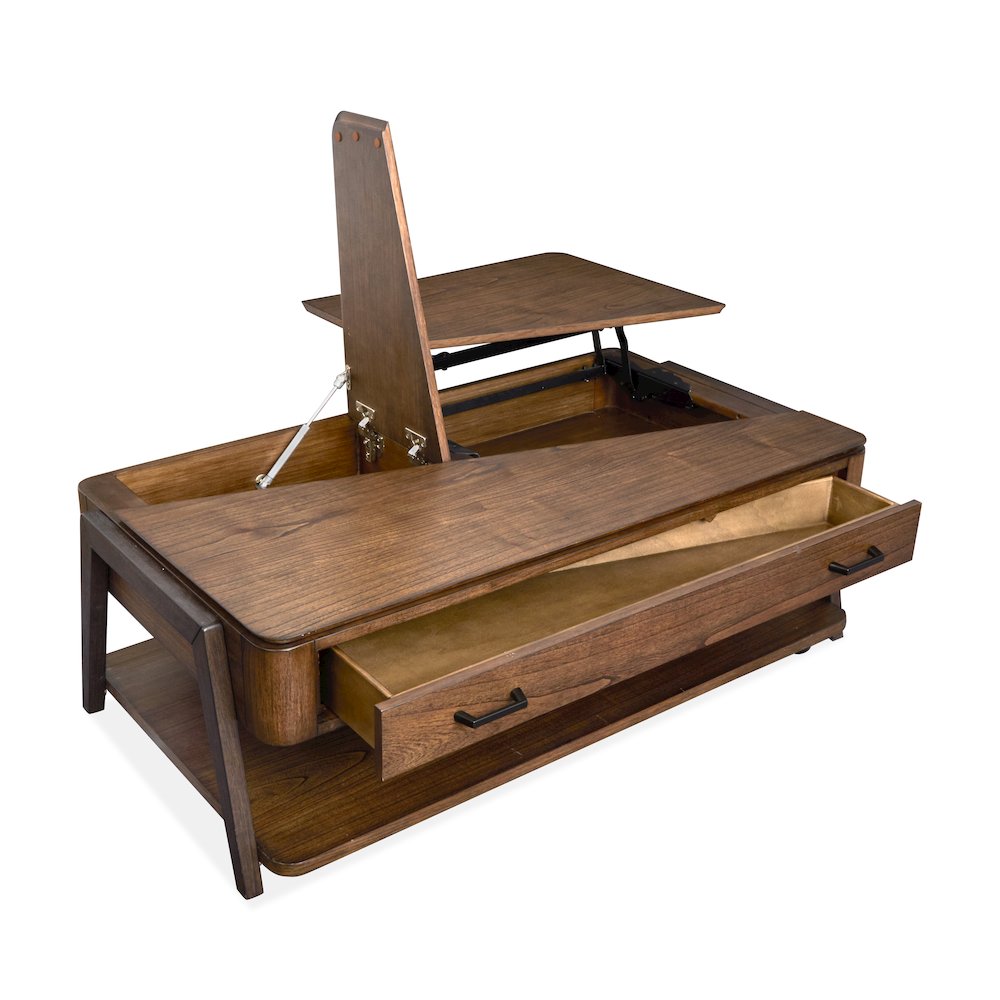Milk Chocolate And Dark Chocolate Lift Top Storage Cocktail Table With Casters