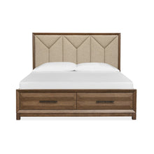 Callisto Bourbon Brown Queen Upholstered Panel Storage Bed
