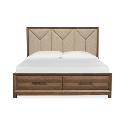 Callisto Bourbon Brown Queen Upholstered Panel Storage Bed