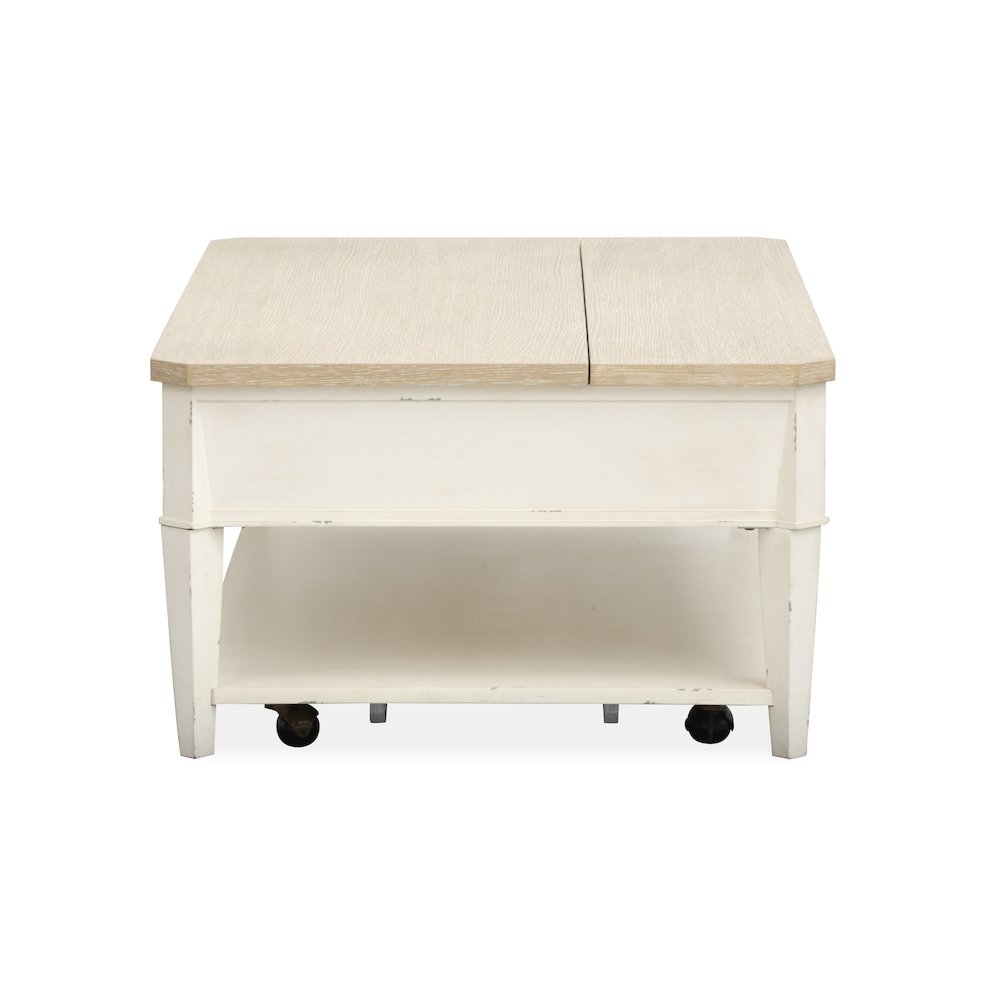Echo Isles Sea Pearl And Driftwood Lift Top Storage Cocktail Table With Casters