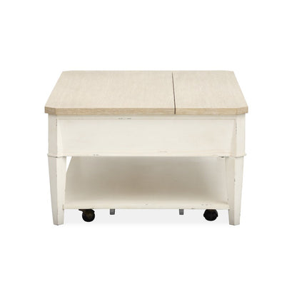 Echo Isles Sea Pearl And Driftwood Lift Top Storage Cocktail Table With Casters