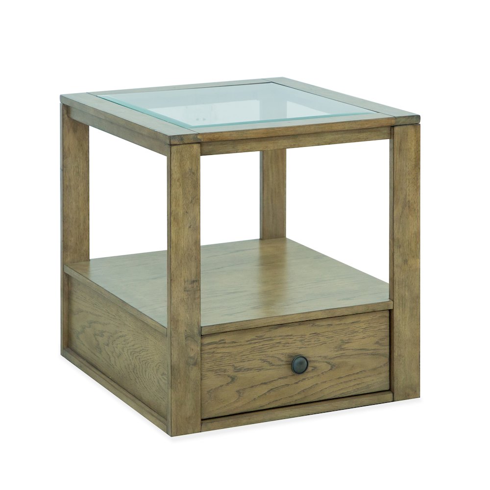 Hardison Warm Stone And Clear Glass Rectangular End Table