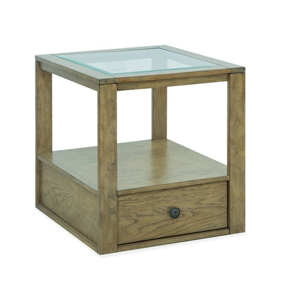 Hardison Warm Stone And Clear Glass Rectangular End Table