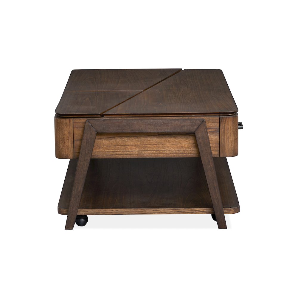 Milk Chocolate And Dark Chocolate Lift Top Storage Cocktail Table With Casters