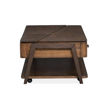 Milk Chocolate And Dark Chocolate Lift Top Storage Cocktail Table With Casters