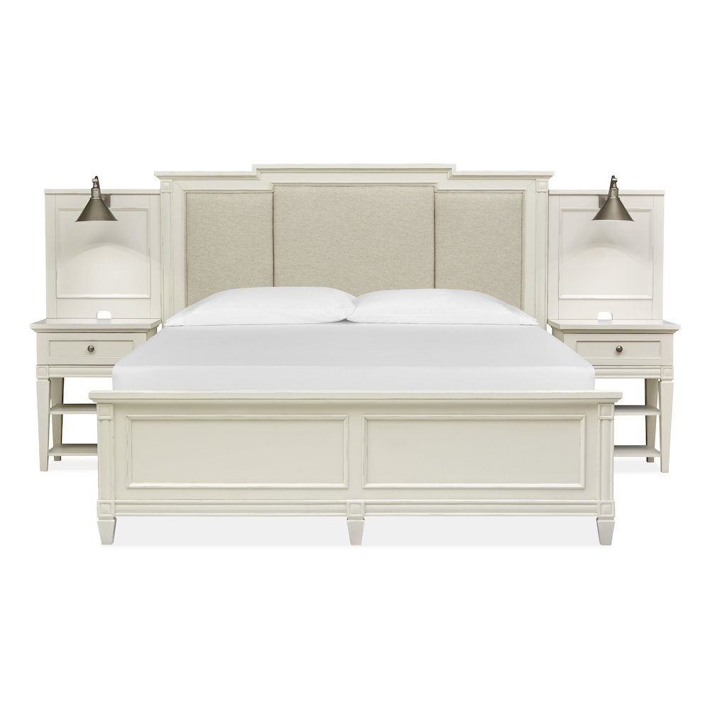 Egg Shell White With Slight Rub Through Queen Upholstered Wall Panel Bed