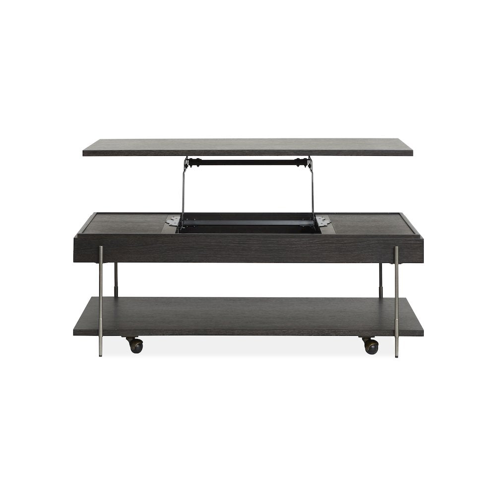 Spencer Dark Briarsmoke Lift Top Storage Cocktail Table With Casters