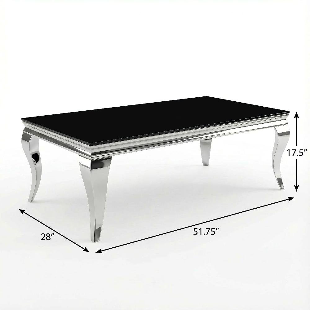 Rectangular Black Glass Top Coffee Table with Chrome Frame and Modern Design
