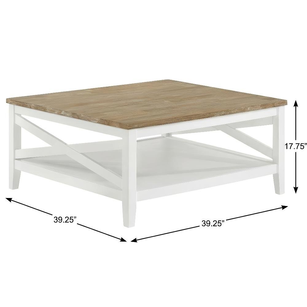 Brown Square Wood Coffee Table with Shelf and Coastal Style Design