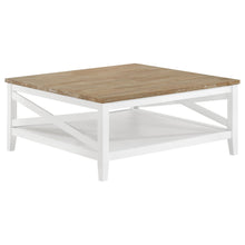 Brown Square Wood Coffee Table with Shelf and Coastal Style Design