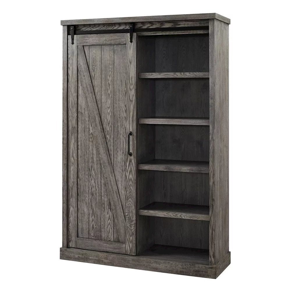 Avondale Rustic Barn Door Bookcase, Gray