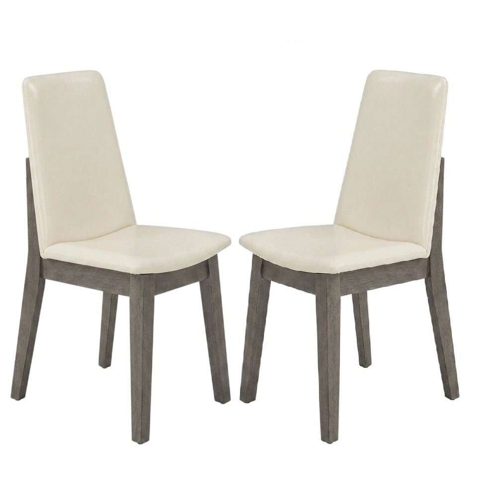 Rubberwood Vegan Leather Dining Chairs, Mid-Century Modern, Set of 2