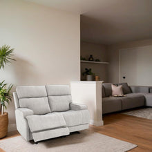 Gray Leather Loveseat with Power Recline and Adjustable Headrests for Comfort