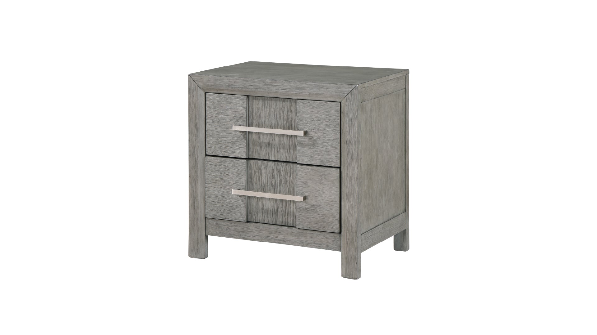 Modern Style 2-Drawer Night stand with Silver Coated metal Handles made with wood in Gray Color