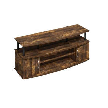 Brown Wooden TV Stand with 3 Open Shelves and Dual Door Storage TV Console