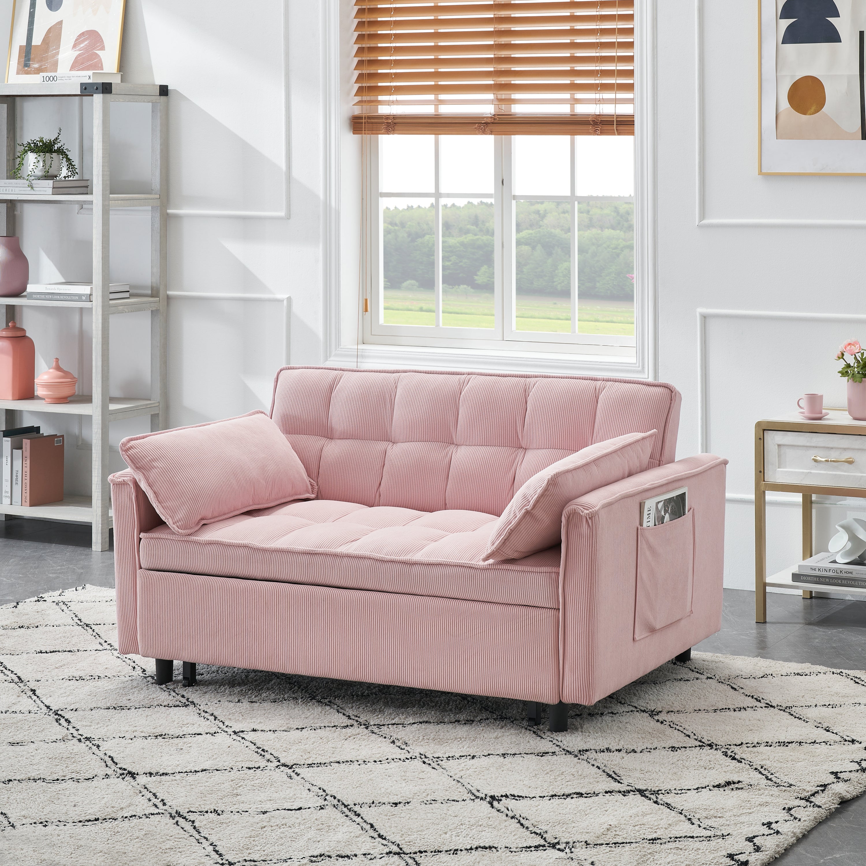 Folding sofa bed with adjustable back access to sofa recliner single bed Adult Modern chair bed ,pink