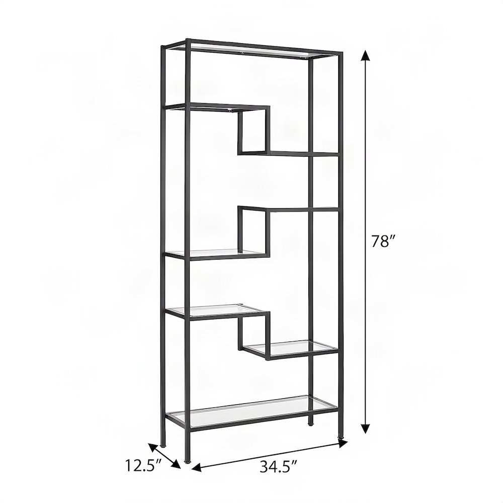 Steel Etagere with Seven Tempered Glass Shelves, Art Deco, Matte Black