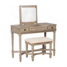 Rubberwood Bedroom Vanity with Lift-Top Storage and Padded Stool, Gray Wash