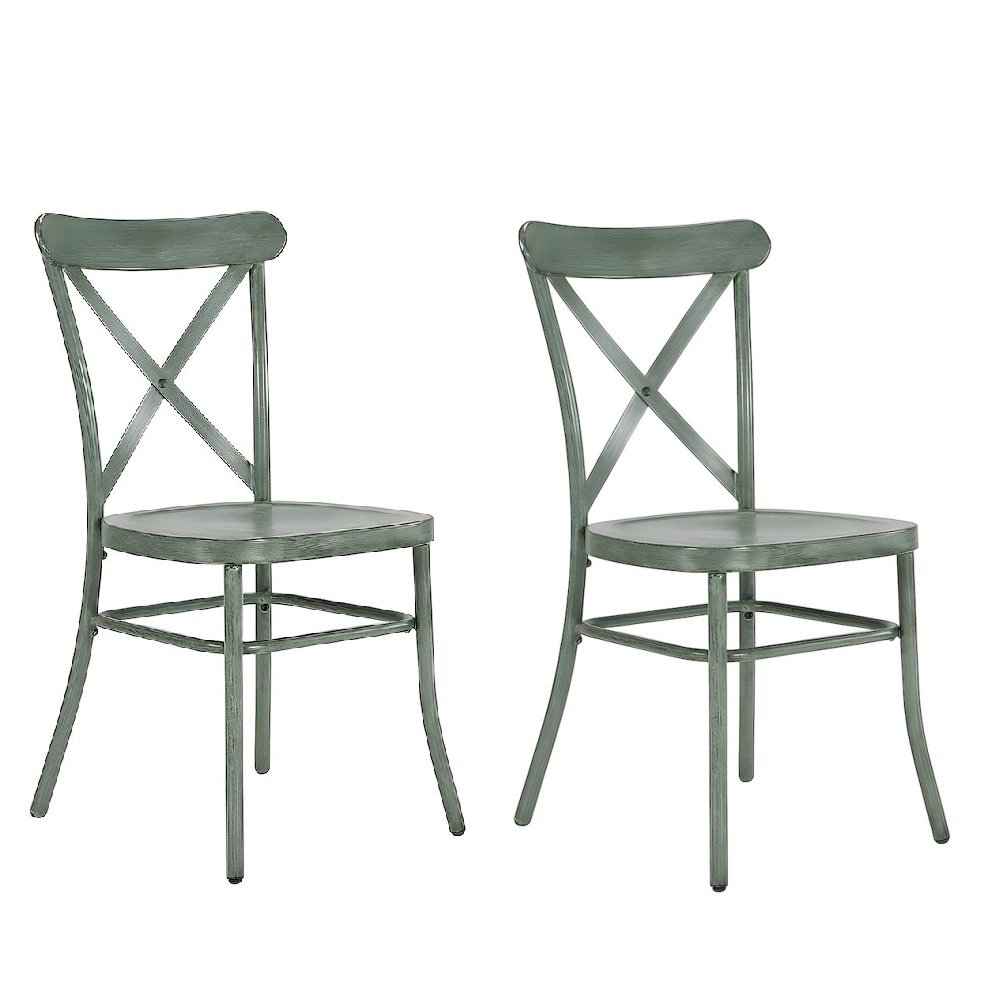 Metal Cross-Back Dining Chairs, Farmhouse Style, Set of 2