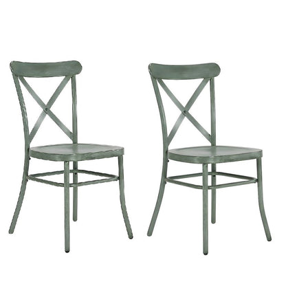 Metal Cross-Back Dining Chairs, Farmhouse Style, Set of 2