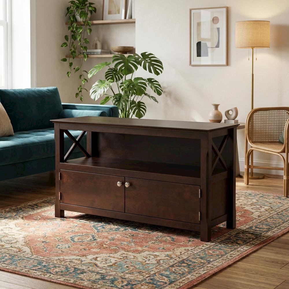 Black TV Stand with Spacious Storage and Modern Design