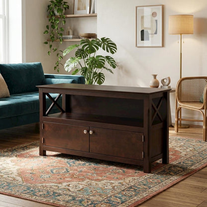 Black TV Stand with Spacious Storage and Modern Design