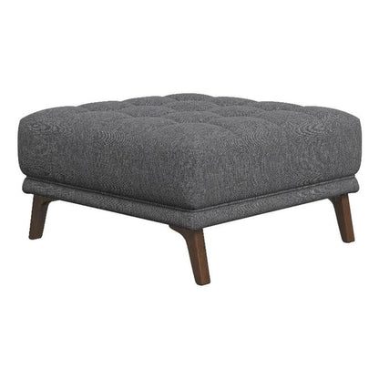 Gray Upholstered Square Ottoman with Foam and Solid Wood, Ideal Foot Rest