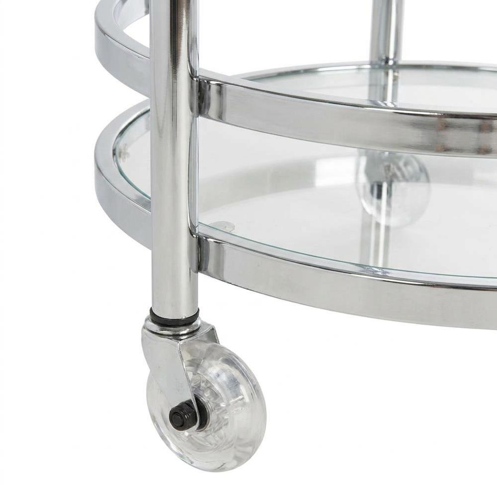 Chrome 2-Tier Round Bar Cart with Metal Frame and Spacious Shelves