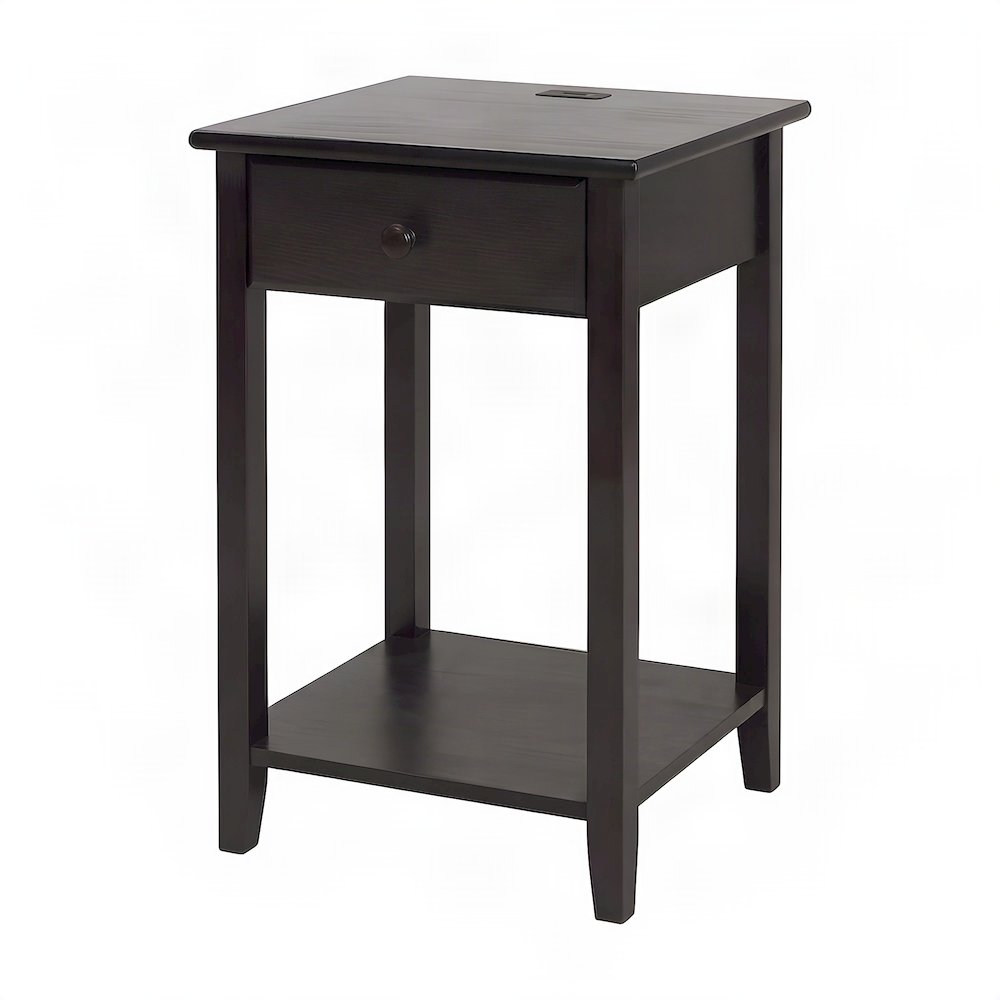 Espresso Night Stand with Usb Port and Solid Wood Design