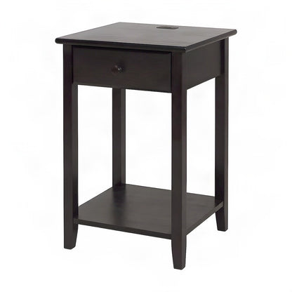 Espresso Night Stand with Usb Port and Solid Wood Design