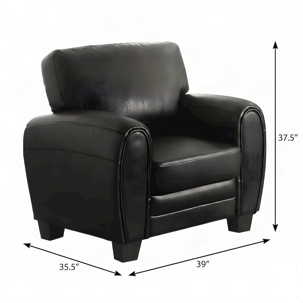 Faux Leather Accent Chair with Padded Seat and Arms for Bedroom, Black