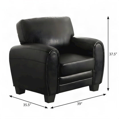 Faux Leather Accent Chair with Padded Seat and Arms for Bedroom, Black