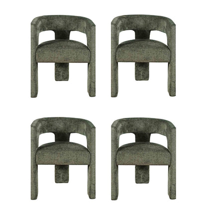 Jacquard Modern Accent Armchair, Sculptural Frame, Forest, Set of 4