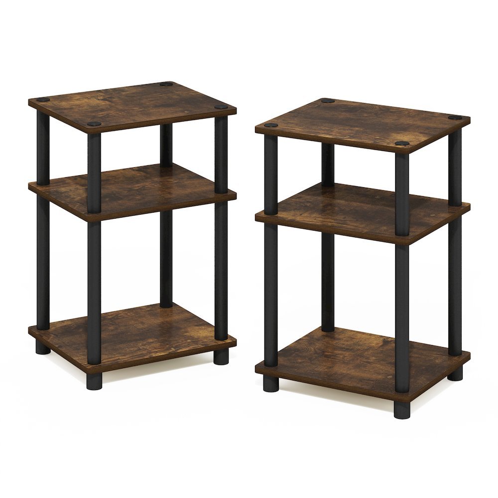Amber Pine and Black 3-Tier End Table Set with Modern Design