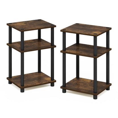 Amber Pine and Black 3-Tier End Table Set with Modern Design