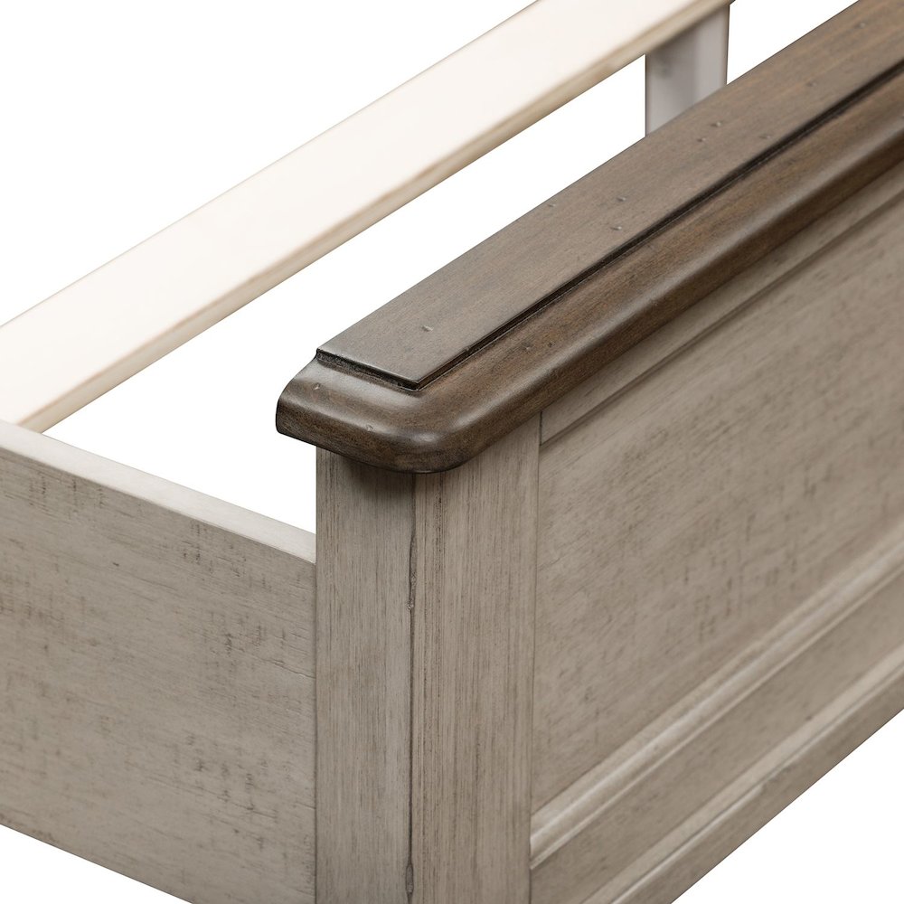 Ivy Hollow Queen Mantle Bed in Weathered Linen Finish w/ Dusty Taupe Tops