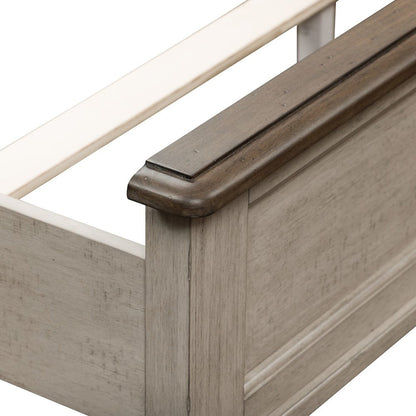 Ivy Hollow Queen Mantle Bed in Weathered Linen Finish w/ Dusty Taupe Tops
