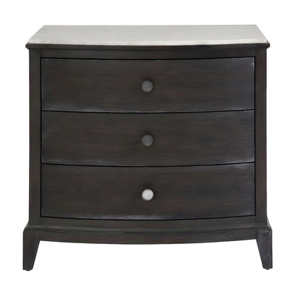 Oak Nightstand with Three Drawers, Stone Top, and USB Outlets with Storage