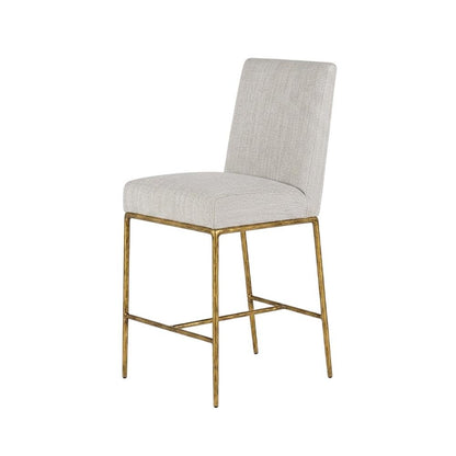 Fabric-Upholstered Counter Stool with Brass-Plated Steel Legs for Dining Room
